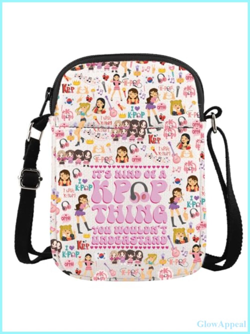 Kpop Music Fan Crossbody Bag Canvas Adjustable Strap Zip Everyday Gift
